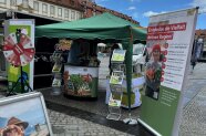 Pavillon und Roll-ups an einem Messestand im Freien